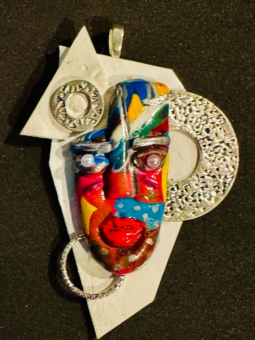 Hand-Painted Multicolor Abstract Face Wall Art Pendant - Home Art